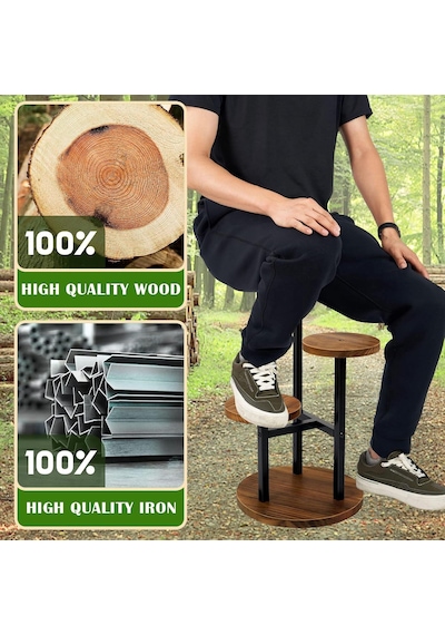 Çiçeklik 3 Raflı Saksılık Dekoratif 3 Raflı Çiçeklik Metal Doğal Ahşap Saksılık Çiçek Rafı Daire Model 70 Cm