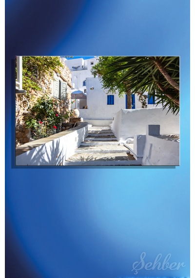 Yunanistan Sifnos Adası'ndaki Geleneksel Beyaz Badanalı Evler Yatay Kanvas Tablo 4036 Çok Renkli