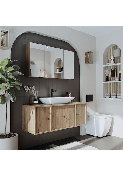 Lavabolu Mat Mdf 120 Cm Çekmeceli Dolap + Aynalı Dolap Atlantik Atlantik Çam Lavabolu Mat Mdf 120 Cm Çekmeceli Dolap + Aynalı Dolap Atlantik Atlantik Çam