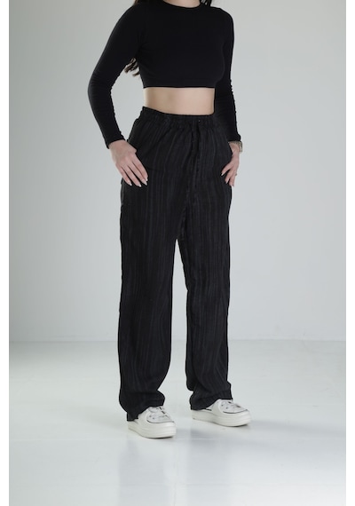Cocopelli Aerobin Keten Kumas Siyah Baggy Pantolon Coc1881 Siyah