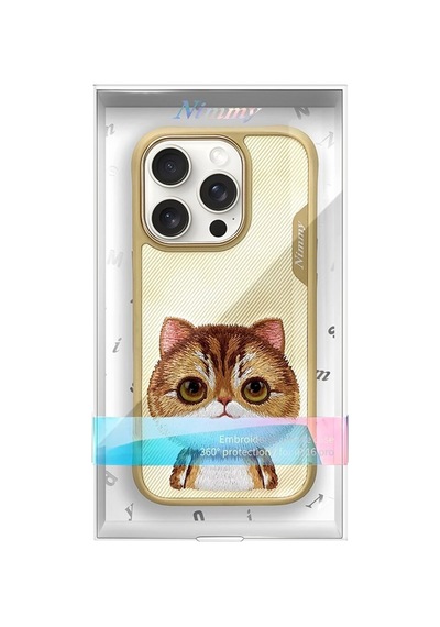 Apple iPhone 16 Pro Max Uyumlu 3d Gerçek Nakış İşlemeli Kabartma Göz Detaylı Kedi Desenli Silikon Kılıf