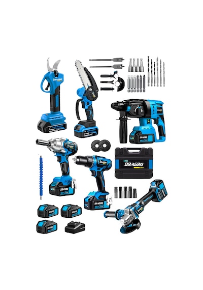 Dragro DRG-621 M Professional 6 Lı Set 21v Darbeli Hilti Taşlama Testere Makas Matkap Vidalama Somun Sıkma