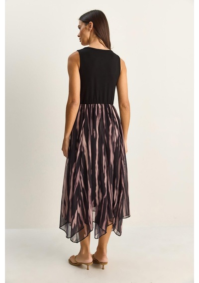 Shade Kadın Crop Tişört Detaylı Astarlı Askılı Şifon Midi Elbise 6135 60286113 - Siyah