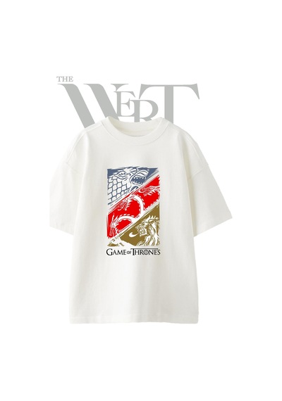 Thewert Game Of Thrones Tasarım Baskılı Ünisex Beyaz Oversize T-shirt