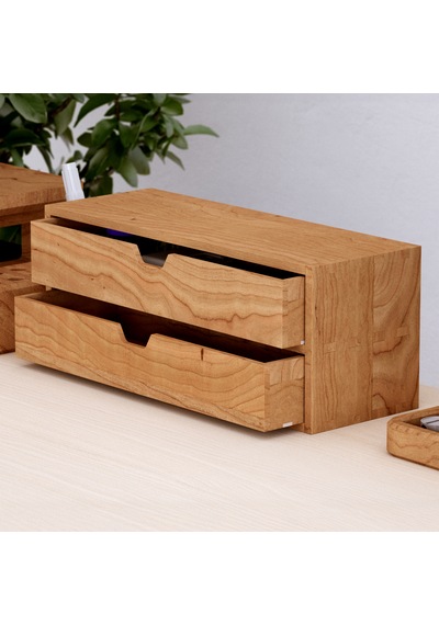 Desna İki Katlı İki Çekmeceli Mini Dolap 34 Cm X 12.1 Cm X 13.6 Cm Woodsaka Doğal Ahşap