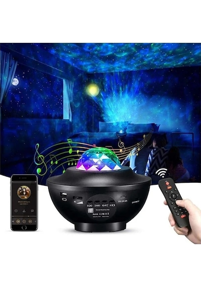 Starry Light Yıldızlı Atmosfer Gökyüzü Efekti Ay Ve Nebula Yansıtma Uzaktan Kumandalı Gece Lambası-379