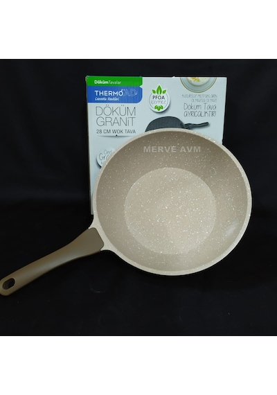 Thermoad Alüminyum Döküm Granit Wok Tava 28 CM Vizon