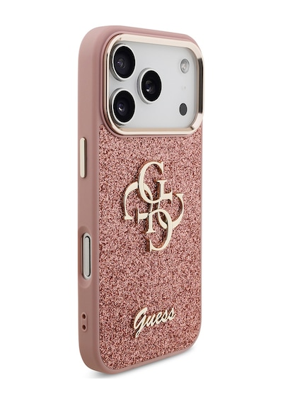 Apple Uyumlu iPhone 17 Pro Kılıf Guess Lisanslı 4g Büyük Metal Logolu Glitter Kapak Pembe Pembe