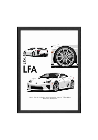 Lexus Lfa Siyah Ahşap Çerçeveli Poster, Dekoratif Araba Duvar Tablosu