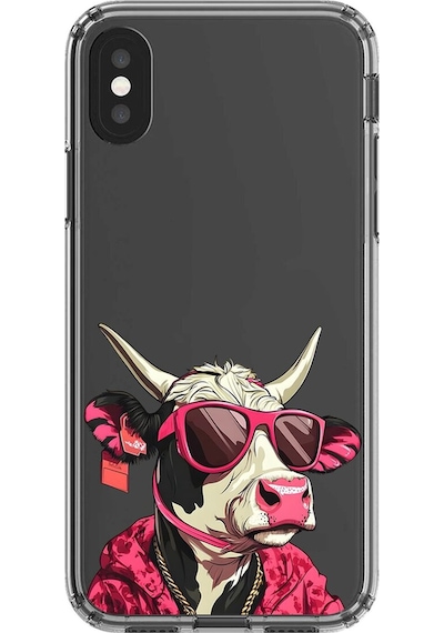 Apple Uyumlu iPhone X Şeffaf Kılıf Cool İnek Tasarımlı