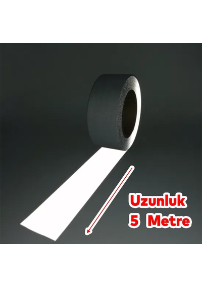 5 Metre Düz Desensiz Metalize Gri Renk Reflektörlü Bant Gece Parlayan En 5 Cm İkaz Bandı Reflektif