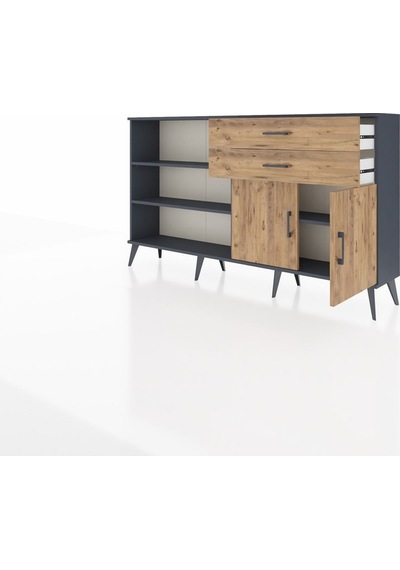 Arges Konsol 3 Raflı 2 Çekmeceli 2 Kapaklı 176x30x99 Antrasit-çam Antrasit-çam