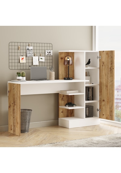 Robinhome Robin Home Arthur Kitaplıklı Çalışma Masası Çam Beyaz (520440006) Beyaz