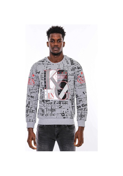 Wessi Gri Taşlı Baskılı Desenli Sweatshirt Gri