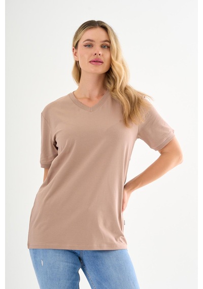 Pierre Cardin V Yaka Basic T-shirt Bej