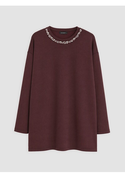 Lcw Everyday Mürdüm Soft Touch Taşlı Oversize Kadın Sweatshirt Tunik