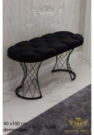 By Hakan Aşkın Luxury Pota Bench 40x100cm Puf&bench Yatak Önü - Antre - Salon - Oturma Odası Siyah Statik