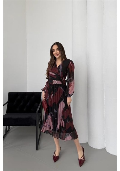 Neşeli Butik Kadın Bordo Beli Kemerli Piliseli Şifon Astarlı Midi Boy Elbise Nbelb04 Bordo Neşeli Butik Kadın Bordo Beli Kemerli Piliseli Şifon Astarlı Midi Boy Elbise Nbelb04 Bordo