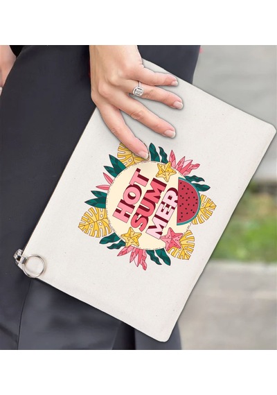 Bk Gift Yaz Temalı-8 Astarlı Portföy Çanta 30x21cm, Baskılı El Çantası, Organizer Çanta Çok Renkli