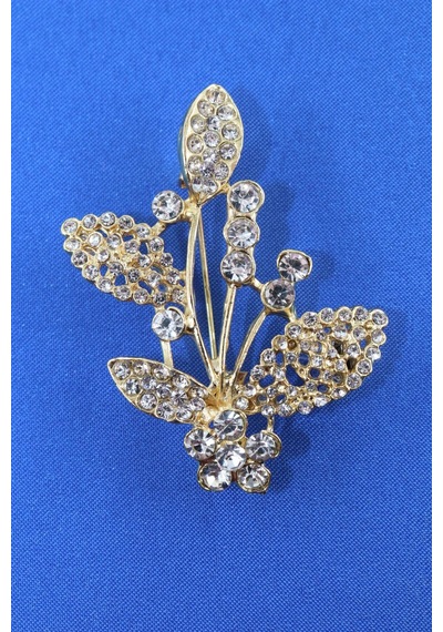 Gold Renk Kristal Taşlı Defne Yaprağı Broş. Tasarım Broş. Kadın Broş. Broş. Defne Yaprağı Broş. Gold