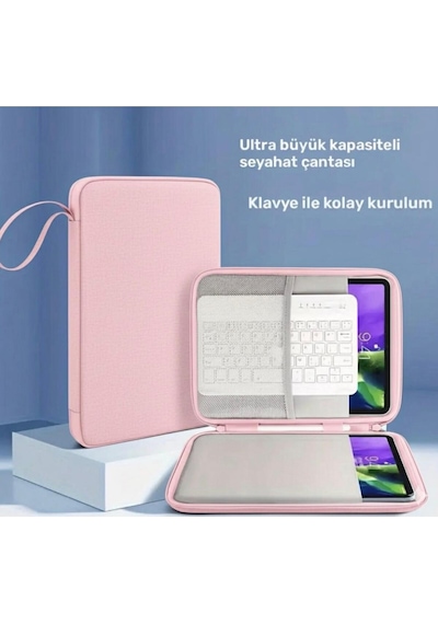Bölmeli Tablet Ve Notebook İçin Dayanıklı Koruma Kılıfı Taşınabilir Çanta Pembe