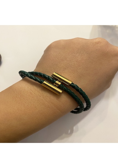 Unisex Yeşil Renk Sarmal Deri Bileklik Yeşil