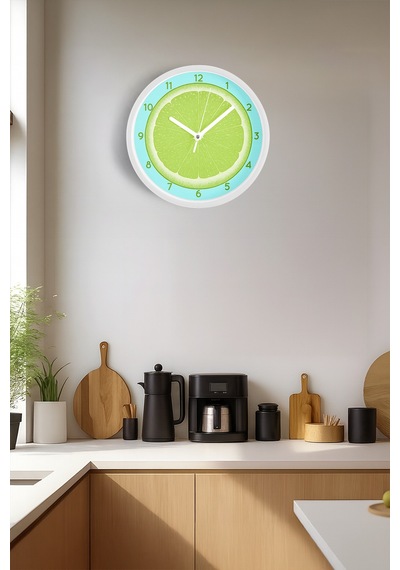 Lime Modern Tasarım Duvar Saati - 30cm - Önü Camlı Beyaz Kasa - Sessiz Mekanizma Beyaz