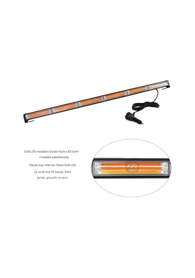 Turuncu Tepe Çakar Bar Led 90cm 12-24v Off Road Çekici Traktör İkaz Lambası Çakar 15 Modlu Siyah