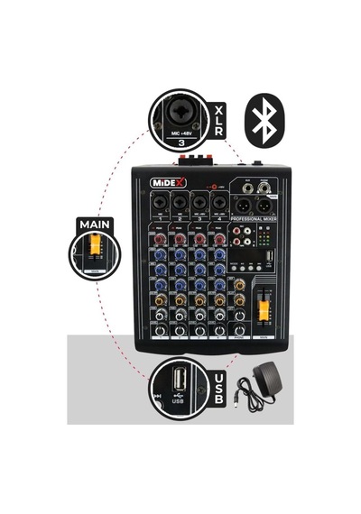 Mp-400 Amfili Power Mikser 2x200 Watt 4 Kanal Bluetooth Usb Efekt Kayıt