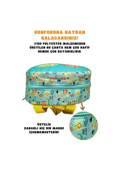 Universal Smiley Baby Lisanslı Sevimli Hayvanlar Desenli Tek Bölmeli Anaokul-kreş İçin Polyester Bebek Sırt Çantası -çok Renkli