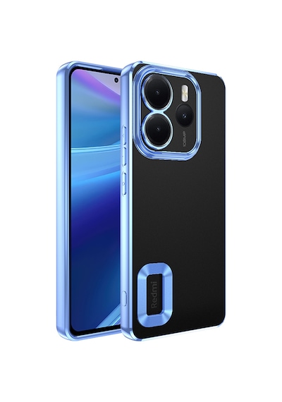 Xiaomi Redmi Note 14 4g Kılıf Logo Gösteren Parlak Kenarlı Kamera Lens Korumalı Şeffaf Omega Silikon Kapak Sierra Mavi