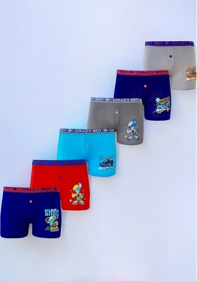 Tutku Erkek Çocuk Elastan % 100 Pamuklu Boxer 6 'lı Paket Karışık