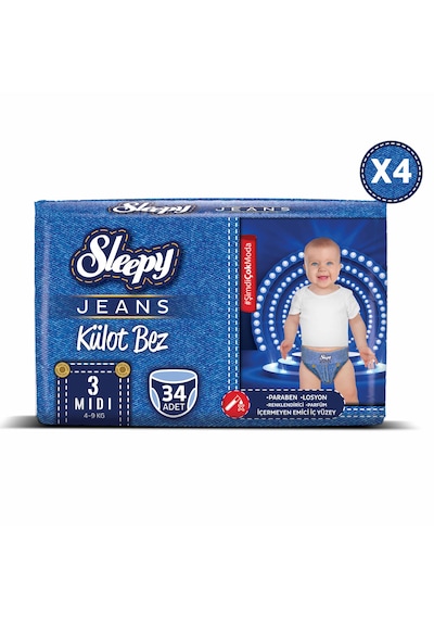 Sleepy Jeans Külot Bez 3 Numara Midi 4’lü Jumbo 136 Adet