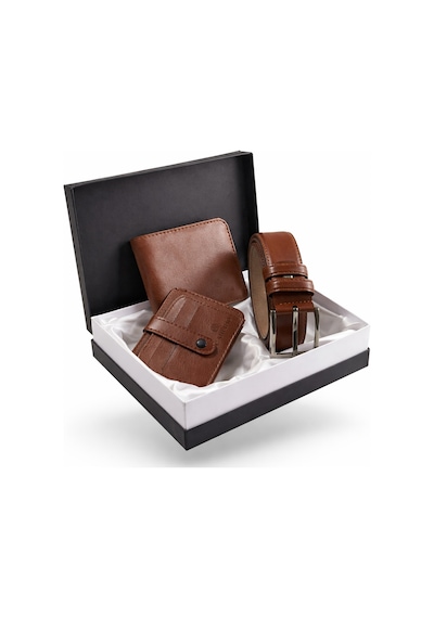 Tisaati Özel Lüks Premium Serisi Damat Çeyiz Yatay Classic Cüzdan Kemer Ve Kartlık Çeyiz Kutulu Seti Çok Renkli