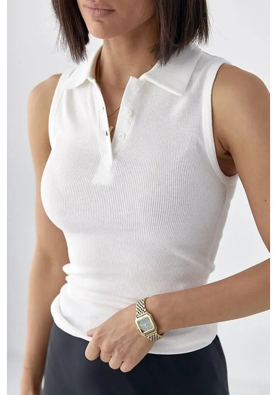Park Karon Polo Yaka Kolsuz Basic T-shirt Ekru