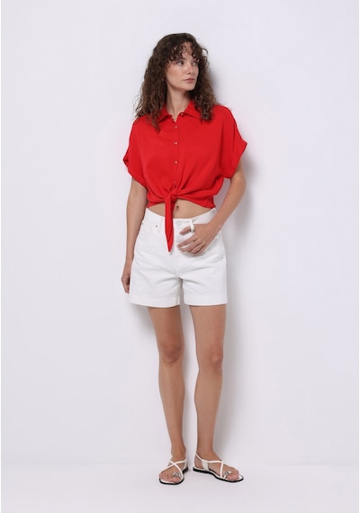 Colin's Colins Regular Fit Shirt Neck Düz Kadın Kirmizi Kısa Kol Gömlek Cl1074645 Q1.v1 Red Kırmızı