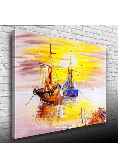 Günbatımında Balıkçı Takaları Ve Martılar :yağlıboya Kanvas Tablo 50 X 70