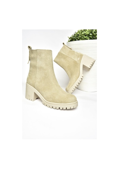 Fox Shoes R654006502 Bej Hakiki Deri Süet Kalın Topuklu Kadın Bot Bej