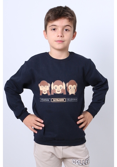 Hçm Erkek Çocuk Şardonlu Sweat Karakter Baskılı Ribanalı E34 Lacivert