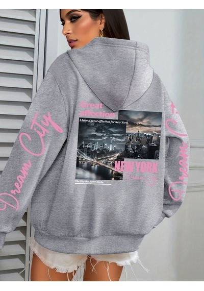 Startmore Startmorenew York Dream City Büyük Sevgi Baskılar Kadın Kapüşonlular Hip Hop Gevşek Streetweet Tüm Maç Gri