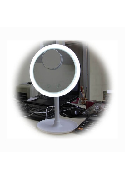 Fanlı Led Işıklı Makyaj Aynası Usb & Pilli Çalışma Dokunmatik Kontrollü 2 Kademeli Fanlı Kozmetik Ayna 34 Cm Beyaz