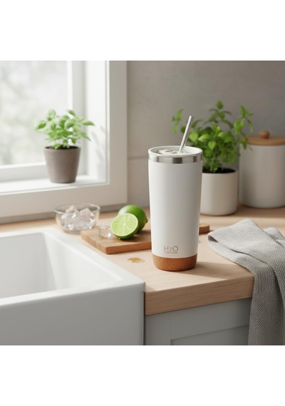 590 Ml Paslanmaz Çelik Pipetli Termos Kupa - 4 Renk Seçeneği Siyah, Yeşil, Gri, Mavi - Sıcak Ve Soğuk Tutan Mug - Araç Ve Ofis Bardağı Krem Çok Renkli