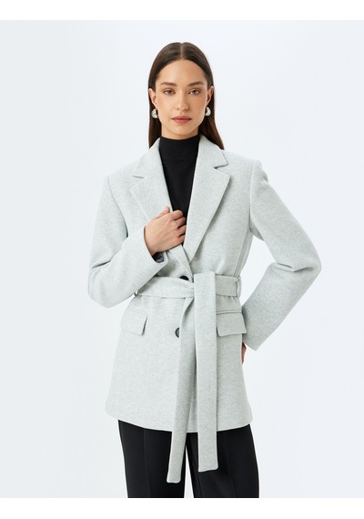 Koton Kruvaze Kuşak Detaylı Kaşe Blazer Ceket Gri 5wak20049ew Gri