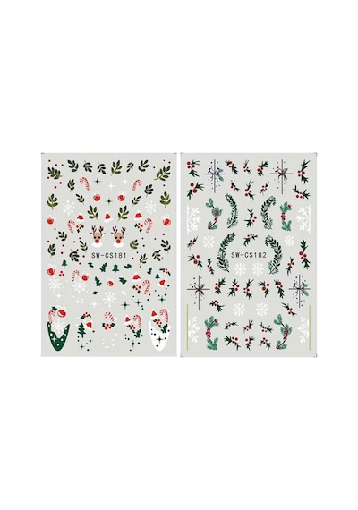 2'li Geyik Kar Tanesi Noel Baba 3d Tasarım Yapışkan Tırnak Sticker Dövmesi Nail Art Tottoo
