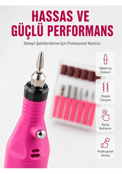 Elektrikli Manikür Pedikür Törpü Seti 6 Başlıklı Yeni Nesil - Lisinya