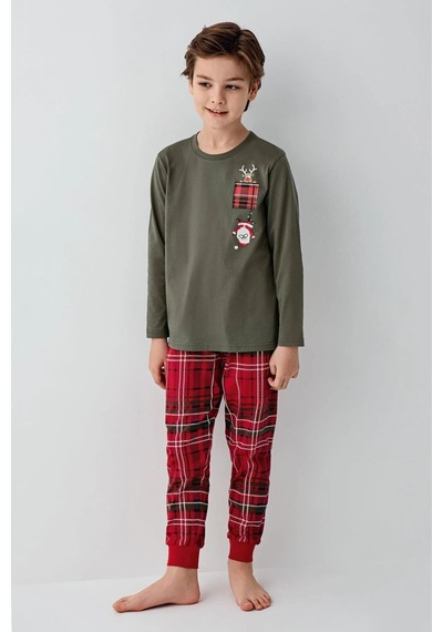 Arnetta 3513 Erkek Uzun Kollu Bisiklet Yaka Pijama Takımı-yeşil Yesil