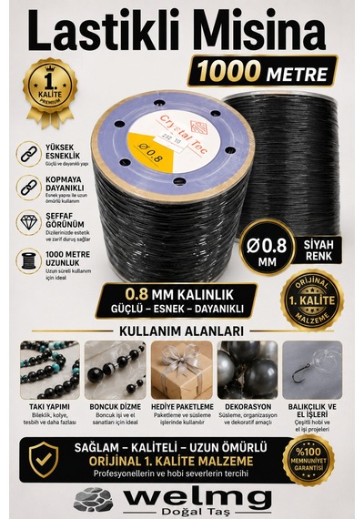 Siyah Esnek Misina 0.8 Mm 1000 Metre Kaliteli Misina