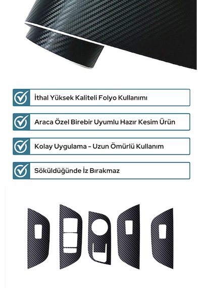 Togg T10f Sedan Uyumlu İç Trim Folyo Kaplama Set - Mat Karbon Siyah Mat Karbon Siyah