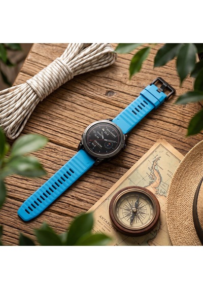 Caseonn Garmin Fenix 5x Plus Titanium Kordon Quickfit Premium Spor Kayış Buz Mavi