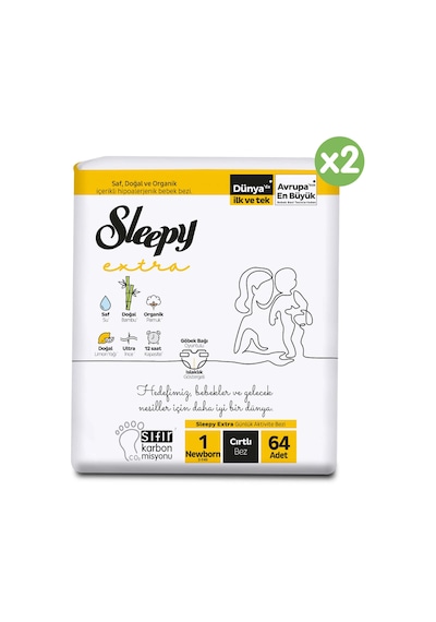 Sleepy Extra Günlük Aktivite Yenidoğan Bebek Bezi 1 Numara Süper Paket 128 Adet 2'li